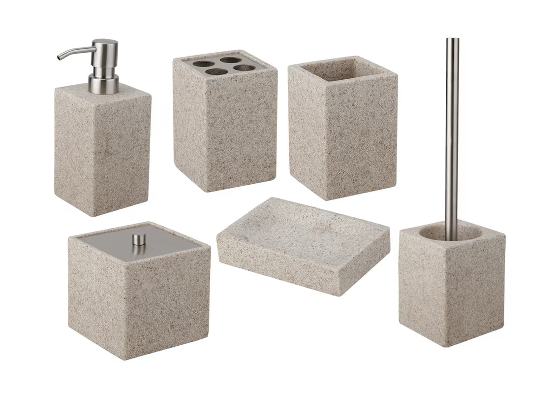 Wolnostojący  mydelniczka Optima Supera z polyresinu w dekorze light-limestone