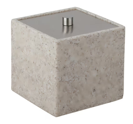 Elegancki, wielofunkcyjny pojemnik z pokrywką Optima Supera w wykończeniu light-limestone do łazienki.