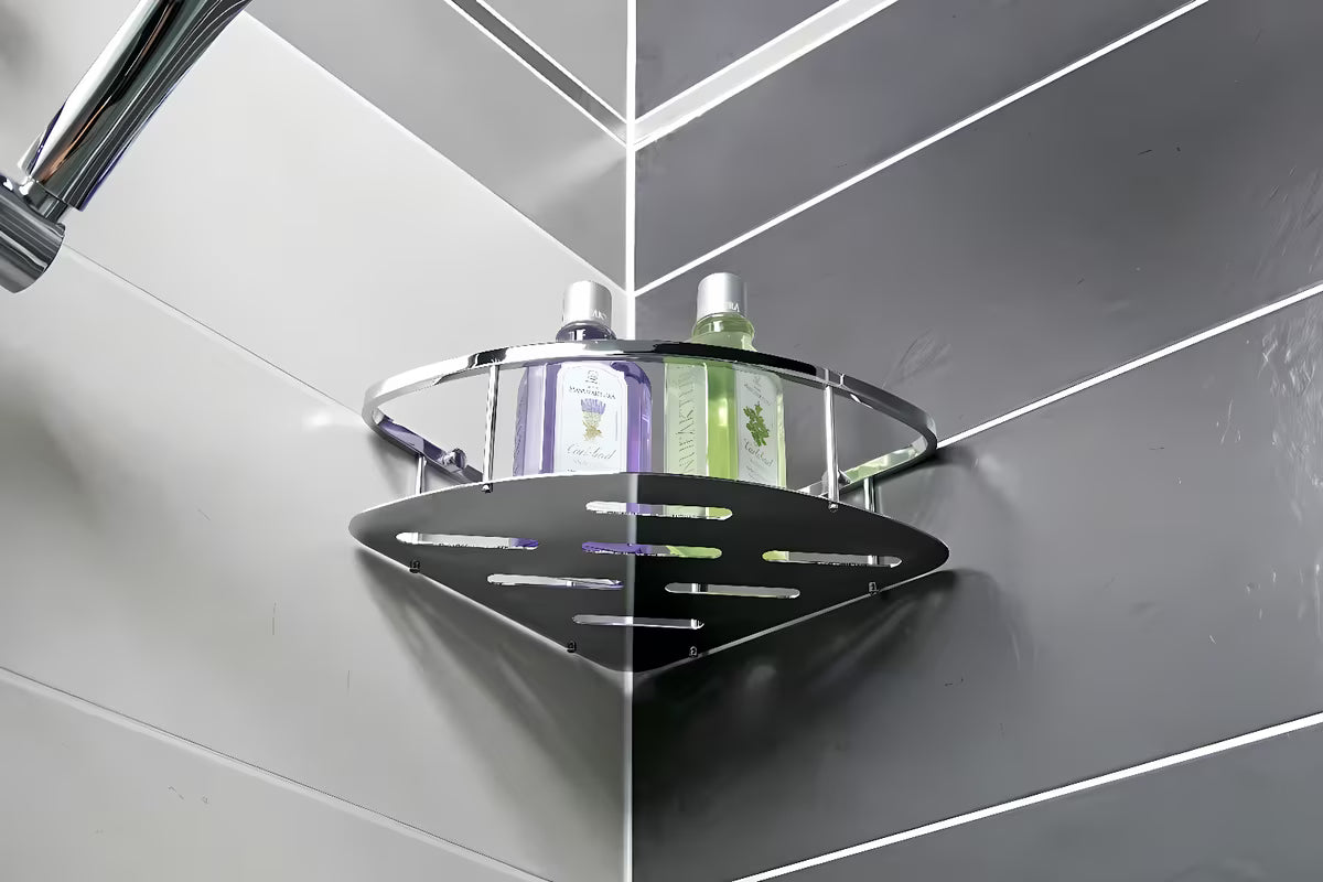 Narożna druciana półka Optima Wire program w wykończeniu chrom do łazienki