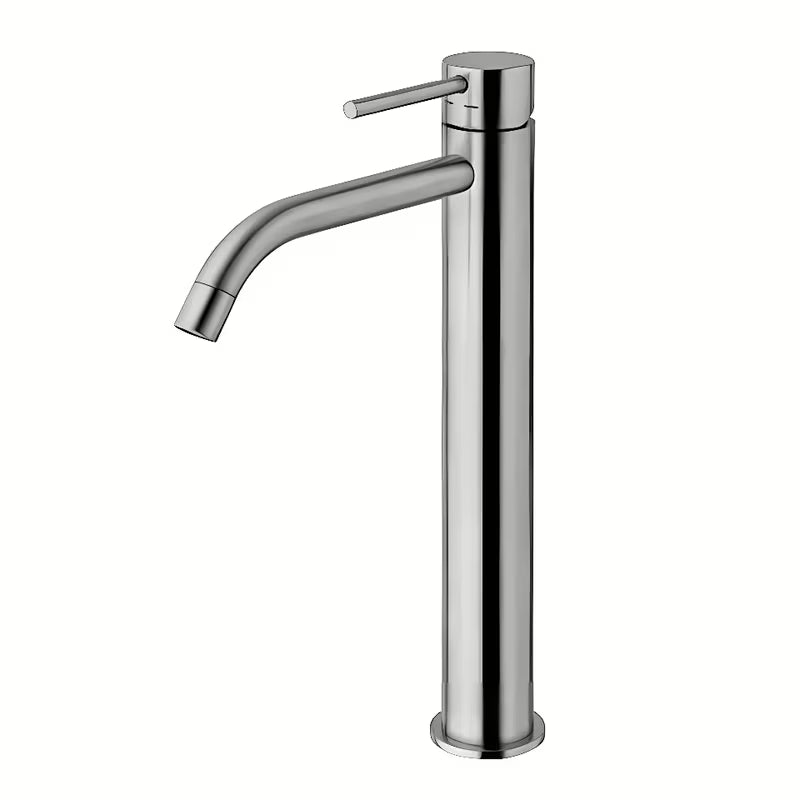Wysoka bateria umywalkowa Paffoni Light w wykończeniu steel, jednouchwytowa stojąca wariant bez odpływu.