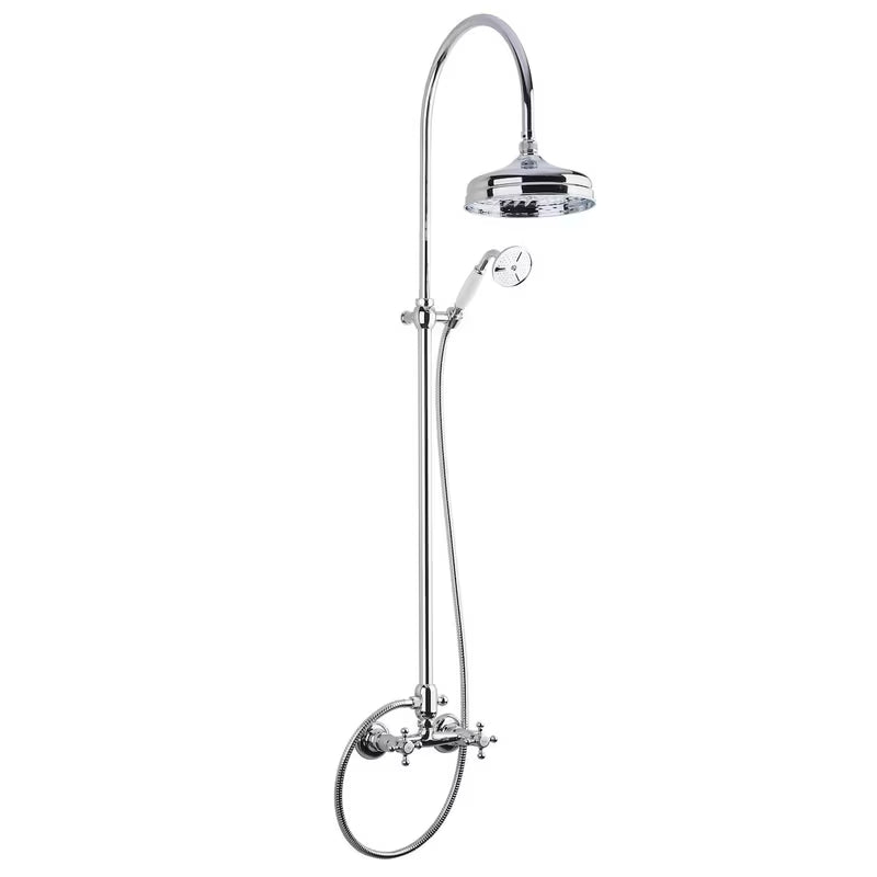 Metalowy system prysznicowy Paffoni Ricordi w designie retro z deszczownicą i słuchawką prysznicową w wykończeniu chrome.