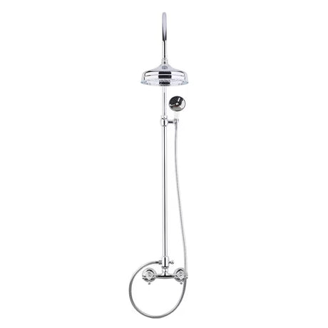 Metalowy system prysznicowy Paffoni Ricordi w designie retro z deszczownicą i słuchawką prysznicową w wykończeniu chrome.