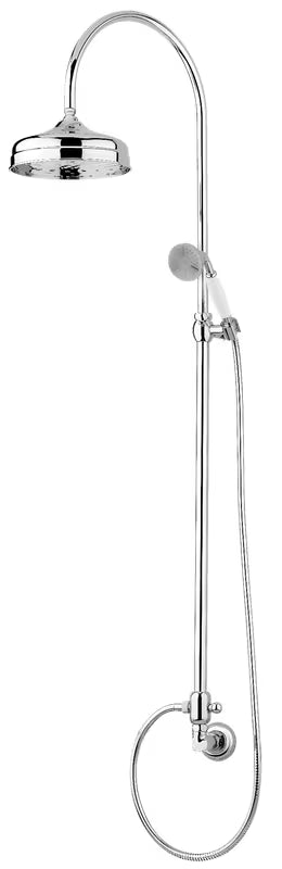 Chromowy system prysznicowy Paffoni Ricordi w designie retro z deszczownicą 21,5 cm i słuchawką prysznicową