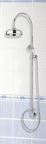 Chromowy system prysznicowy Paffoni Ricordi w designie retro z deszczownicą 21,5 cm i słuchawką prysznicową