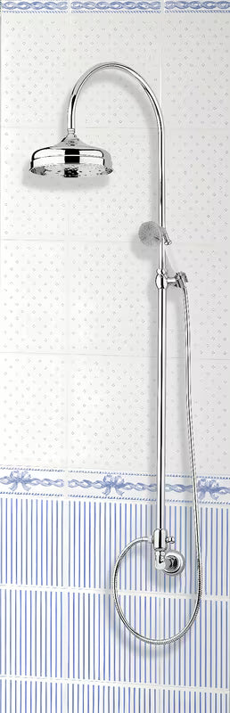 Chromowy system prysznicowy Paffoni Ricordi w designie retro z deszczownicą 21,5 cm i słuchawką prysznicową