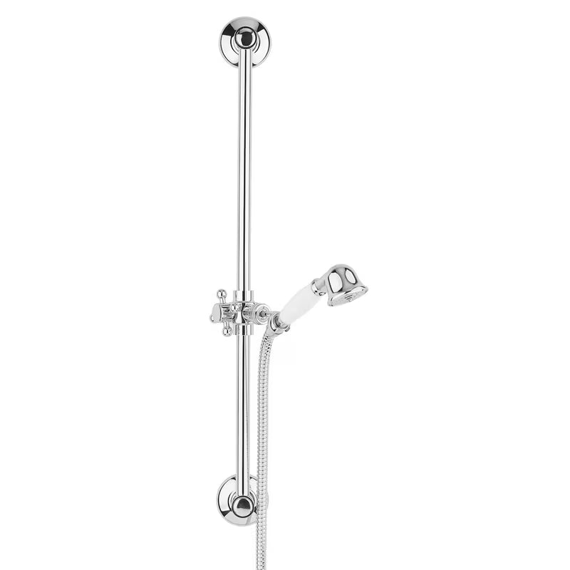 Zestaw prysznicowy Paffoni Ricordi w wykończeniu chrom z przesuwnym uchwytem prysznice w designie retro.