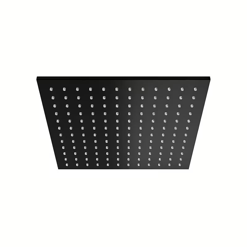 Matowoczarna deszczownica  Paffoni Syncro King 300 x 300 x 8 mm z przegubem kulowym i ochroną przed kamieniem.
