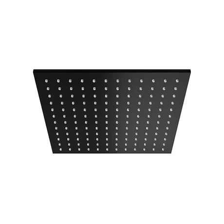 Matowoczarna deszczownica  Paffoni Syncro King 300 x 300 x 8 mm z przegubem kulowym i ochroną przed kamieniem.