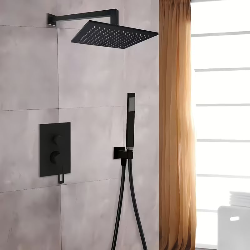 Matowa czerń deszczownica  Paffoni Syncro King 300 x 300 x 8 mm z przegubem kulowym i zabezpieczeniem przed kamieniem.