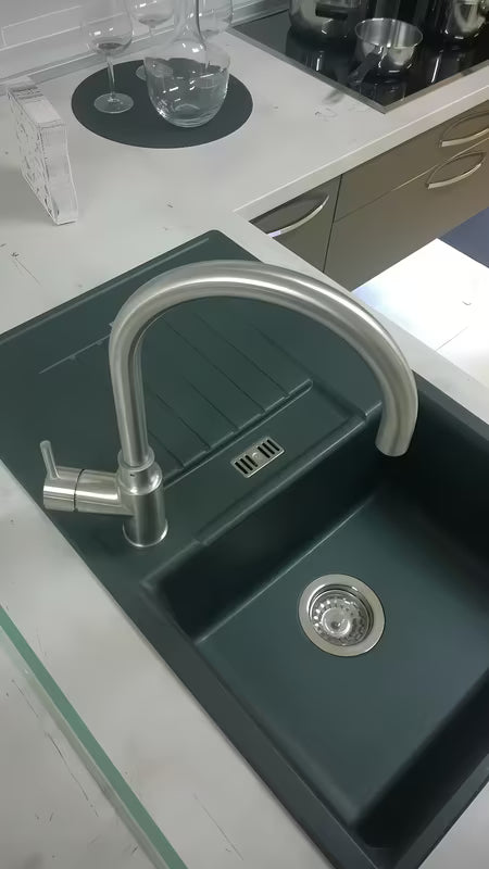 Paffoni Vallone stal nierdzewna bateria zlewozmywakowa Supersteel z obrotowym ramieniem