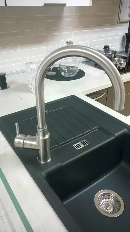 Paffoni Vallone stal nierdzewna bateria zlewozmywakowa Supersteel z obrotowym ramieniem