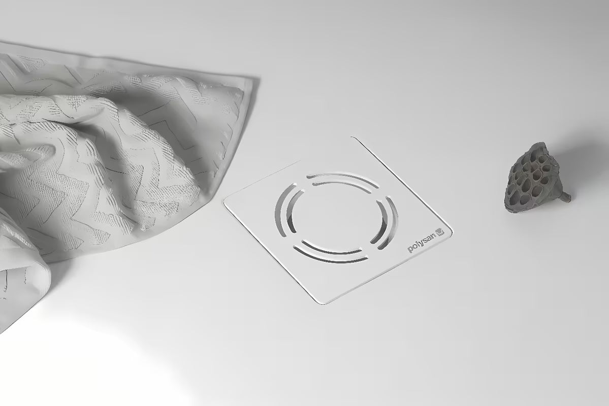 Polysan Flexia syfon do brodzika biały pro otwór odpływowy 90 mm z osłoną ze stali nierdzewnej