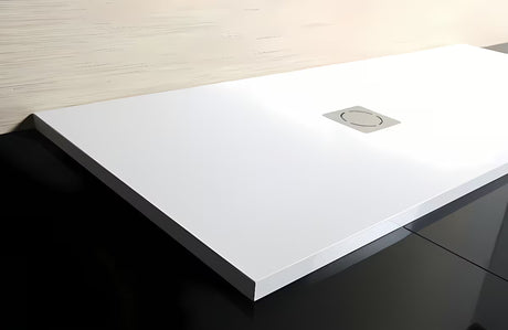 Biały brodzik prysznicowy prostokątny Polysan Flexia z lanego marmuru 150x80 cm