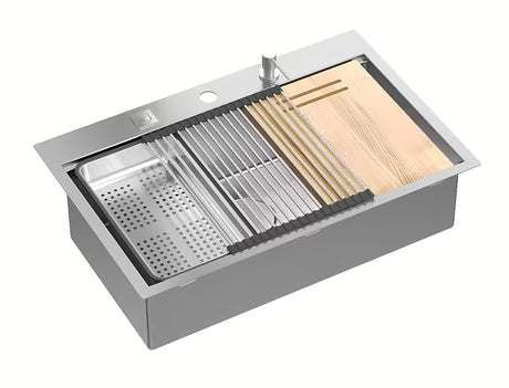 Stalowy zlewozmywak  Quadron 76 x 49 cm o głębokości 21 cm pro montaż na blat roboczy