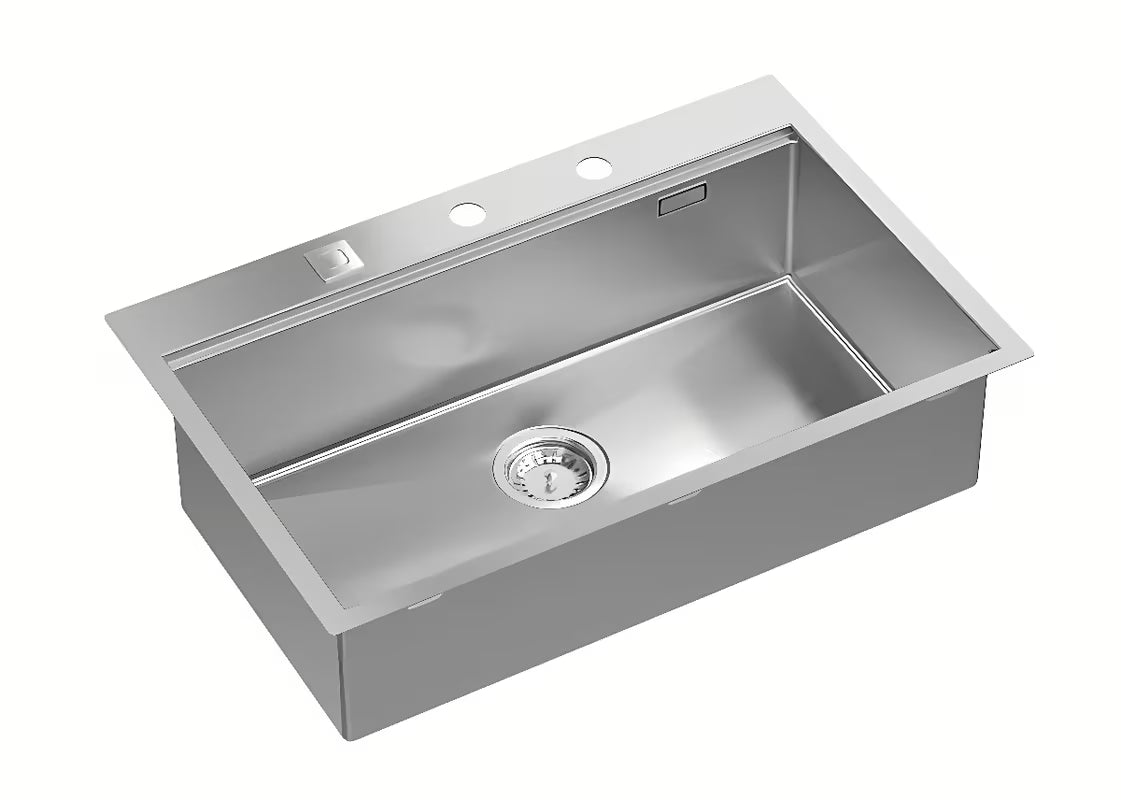 Stalowy zlewozmywak  Quadron 76 x 49 cm o głębokości 21 cm pro montaż na blat roboczy