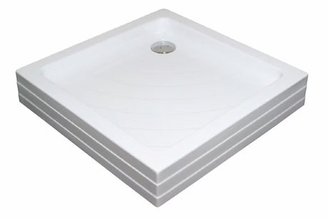 Biały kwadratowy brodzik prysznicowy Ravak Angela PU 90x90 cm z akrylu z panelem samonośnym
