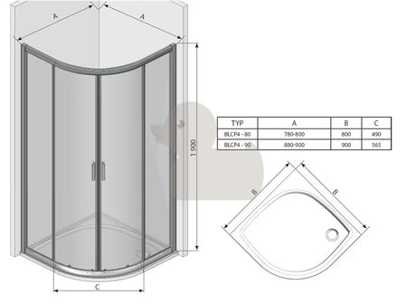 Kabina prysznicowa półokrągła Ravak Blix 90x90 cm w wykończeniu chrom mat, ze szkłem transparentnym