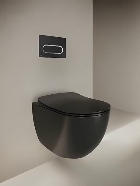 Wisząca MISKA wc miska WC Ravak Chrome w kolorze czarny mat z bezkołnierzowym spłukiwaniem RimOff i ukrytym mocowaniem EasyFix.