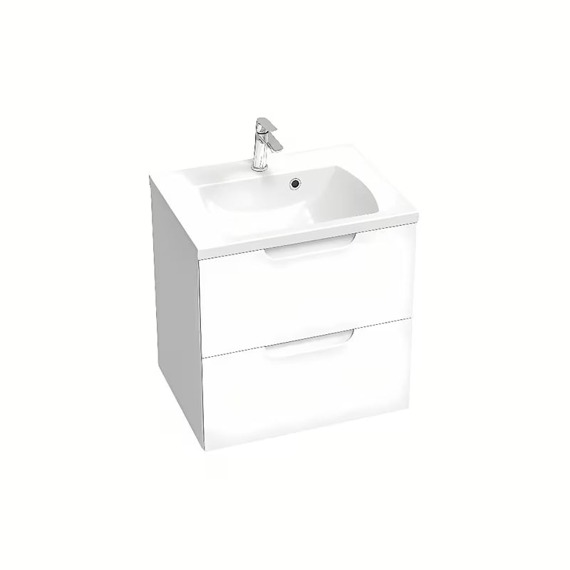 Biała błyszcząca szafka łazienkowa pod umywalkę Ravak Classic II 60 z dwiema szufladami