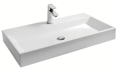 Biała umywalka wisząca Ravak Natural 80x45 cm z lanego marmuru bez przelewu