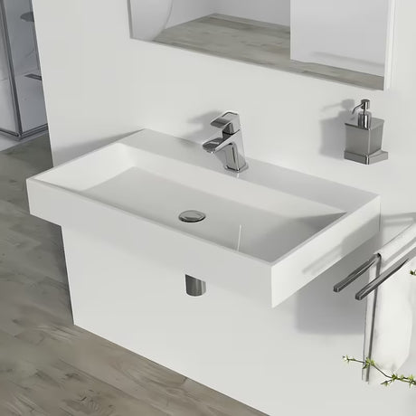 Biała umywalka wisząca Ravak Natural 80x45 cm z lanego marmuru bez przelewu