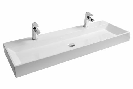 Biała wiszące umywalka meblowa Ravak Natural Duo 120x45 cm z lanego marmuru bez przelewu
