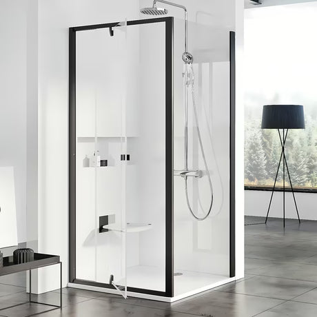 Ravak Pivot ścianka boczna do drzwi prysznicowych 90 cm, czarna rama, szkło przezroczyste