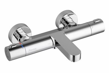Chromowana termostatyczna ścienna bateria wannowa Ravak Termo z technologią CoolFeel