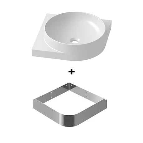 Biała ceramiczna narożne umywalka wpuszczana w blat Ravak Yard 45x45 cm z wpuszczoną półką