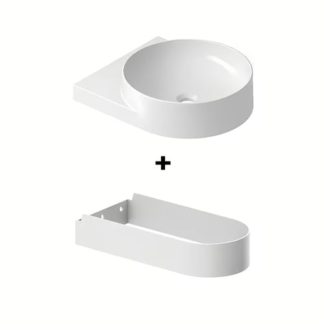 Biała ceramiczna umywalka wpuszczana w blat Ravak Yard z wpuszczoną półką i minimalistycznym designem.