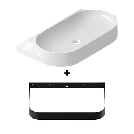 Biała ceramiczna umywalka wpuszczana w blat Ravak Yard 80,5x50 cm o minimalistycznej formie, z półką