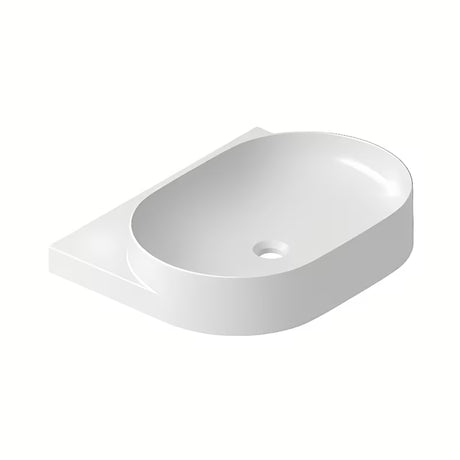 Biała ceramiczna umywalka wisząca Ravak Yard 60 bez przelewu z otworem pro na baterię stojącą.