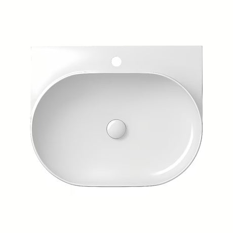 Biała ceramiczna umywalka wisząca Ravak Yard 60 bez przelewu z otworem pro na baterię stojącą.