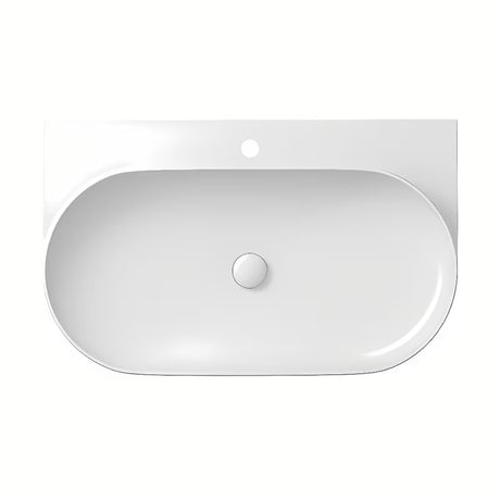 Biała cienkościenna ceramiczna umywalka wisząca Ravak Yard 80 bez przelewu z otworem na baterię stojącą pro.