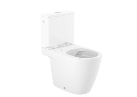 Biały miska WC stojąca kompakt Roca Ona bez układu spłukującego z vario odpływem i technologią Roca Rimless®.