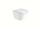 Biała miska WC wisząca Roca The Gap z technologią Rimless i błyszczącą, szkliwioną powierzchnią.