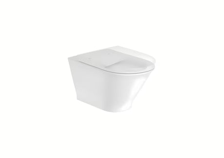 Biała miska WC wisząca Roca The Gap z technologią Rimless i błyszczącą, szkliwioną powierzchnią.