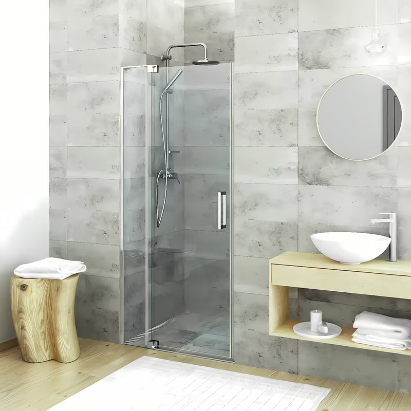 Roth Elegant Neo Line bezramowe drzwi prysznicowe 90 cm w błyszczącym chromie, z przezroczystym szkłem
