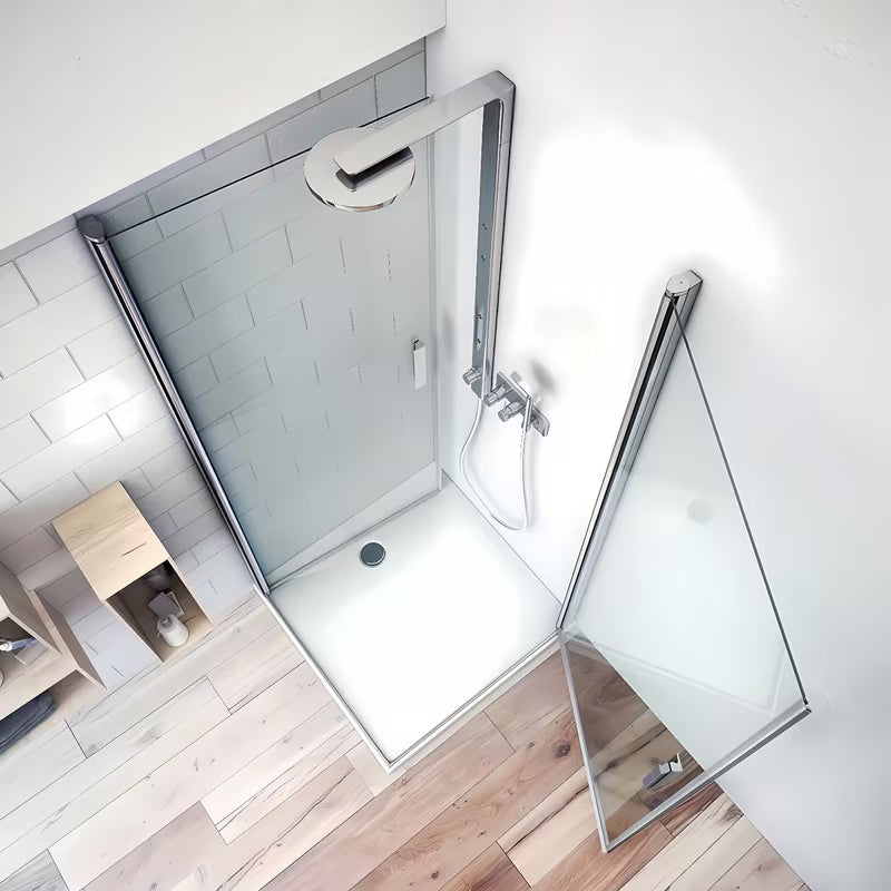 Roth Tower Line drzwi prysznicowe 90 cm w błyszczącym chromie z przezroczystym szkłem i otwieraniem wahadłowym