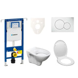 Zestaw WC podtynkowy S-Line Pro z modułem Geberit Duofix, deską i białym przyciskiem spłukującym