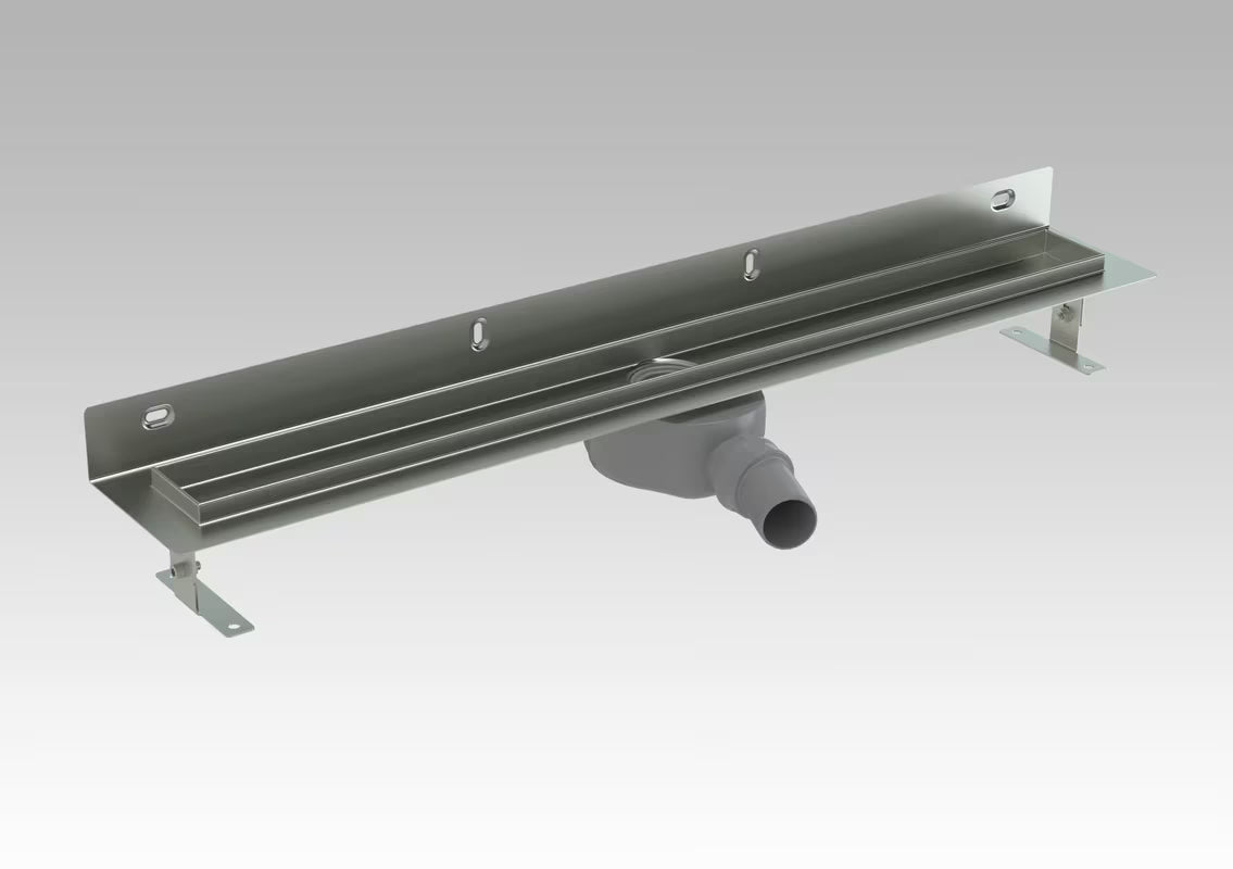 Nierdzewny odpływ liniowy S-Line Klasik 65 cm z rusztem pro montaż ke ścianie, w błyszczącym wykończeniu.