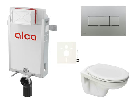 Zestaw WC podtynkowy S-Line Pro z modułem do zabudowy, zbiornikiem Alca i przyciskiem spłukującym w matowym chromie