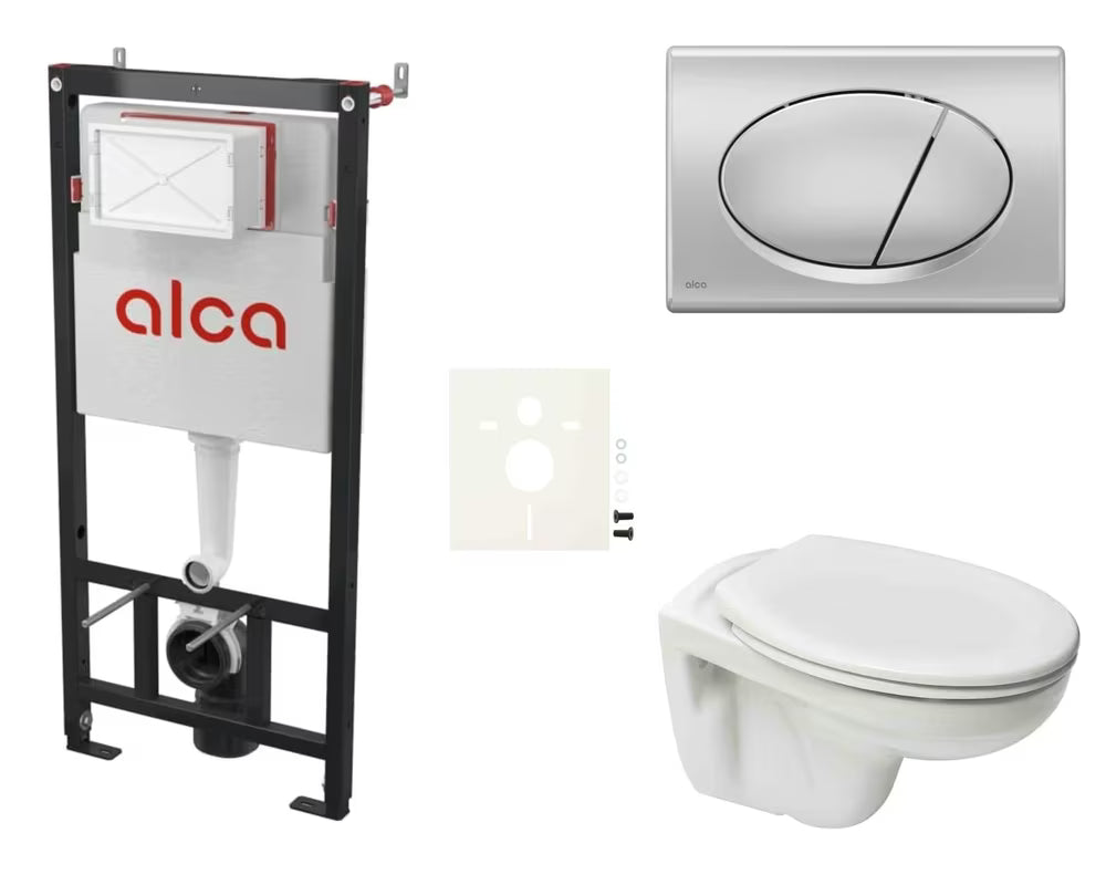 Zestaw WC podtynkowy S-Line Pro z modułem pro do montażu przedściennego, zbiornikiem Alca i deską z duroplastu