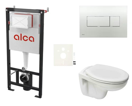 Zestaw WC podtynkowy S-Line Pro ze spłukiwaniem Rimless, modułem do ścian lekkich i chromowanym przyciskiem.