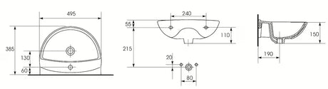 Wiszące ceramiczna umywalka S-Line Pro 49,5 x 38,5 cm w kolorze białym z przelewem i otworem pro na baterię