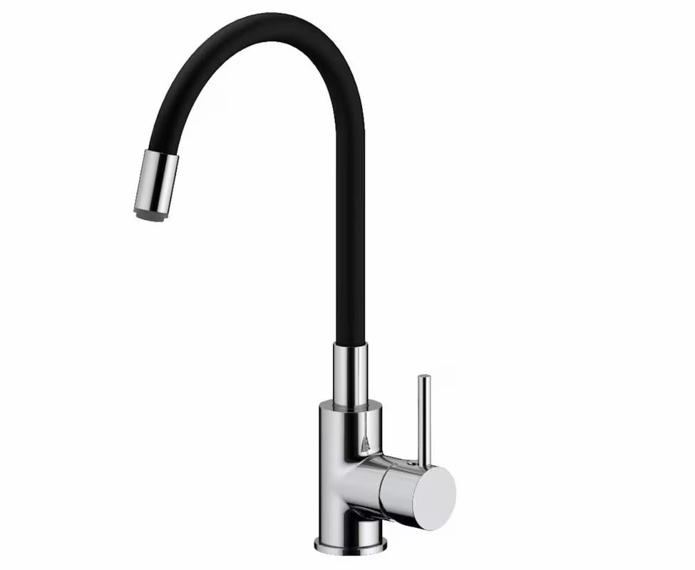 Bateria zlewozmywakowa S-Line z silikonowym flexi ramieniem w wykończeniu czarny mat i chrom.