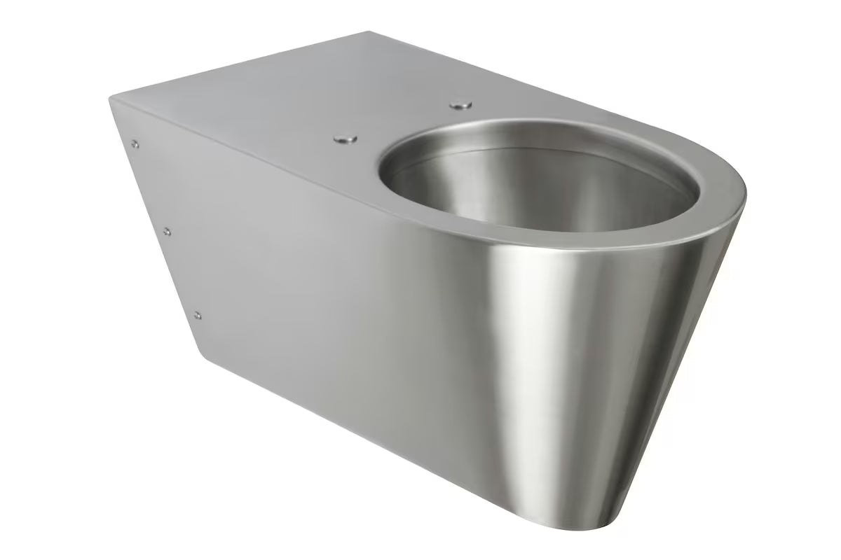 Nierdzewna miska WC wisząca Sanela Supersteel pro dla osób z niepełnosprawnościami w wykonaniu antywandalowym o matowej powierzchni.