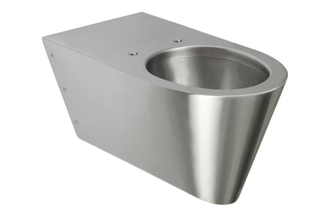 Nierdzewna miska WC wisząca Sanela Supersteel pro dla osób z niepełnosprawnościami w wykonaniu antywandalowym o matowej powierzchni.