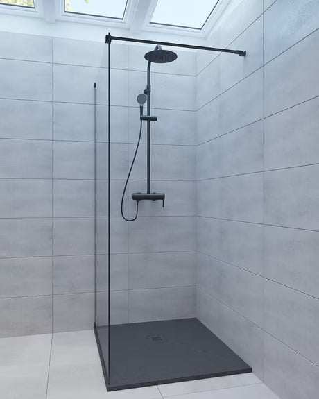 Czarny kwadratowy brodzik prysznicowy SAT Alek 90x90 cm z lanego marmuru, niski profil