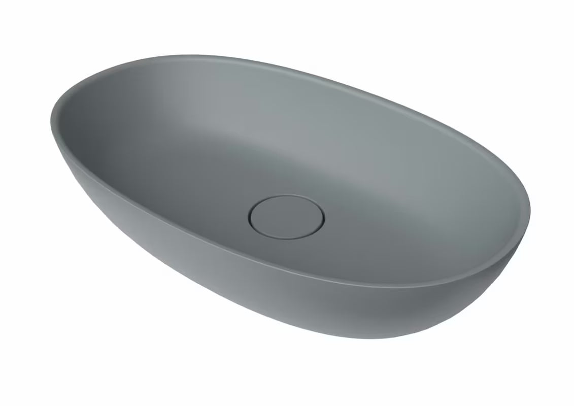 Jasnoszare umywalka nablatowa  SAT Aula 60x36 cm z lanego marmuru bez przelewu